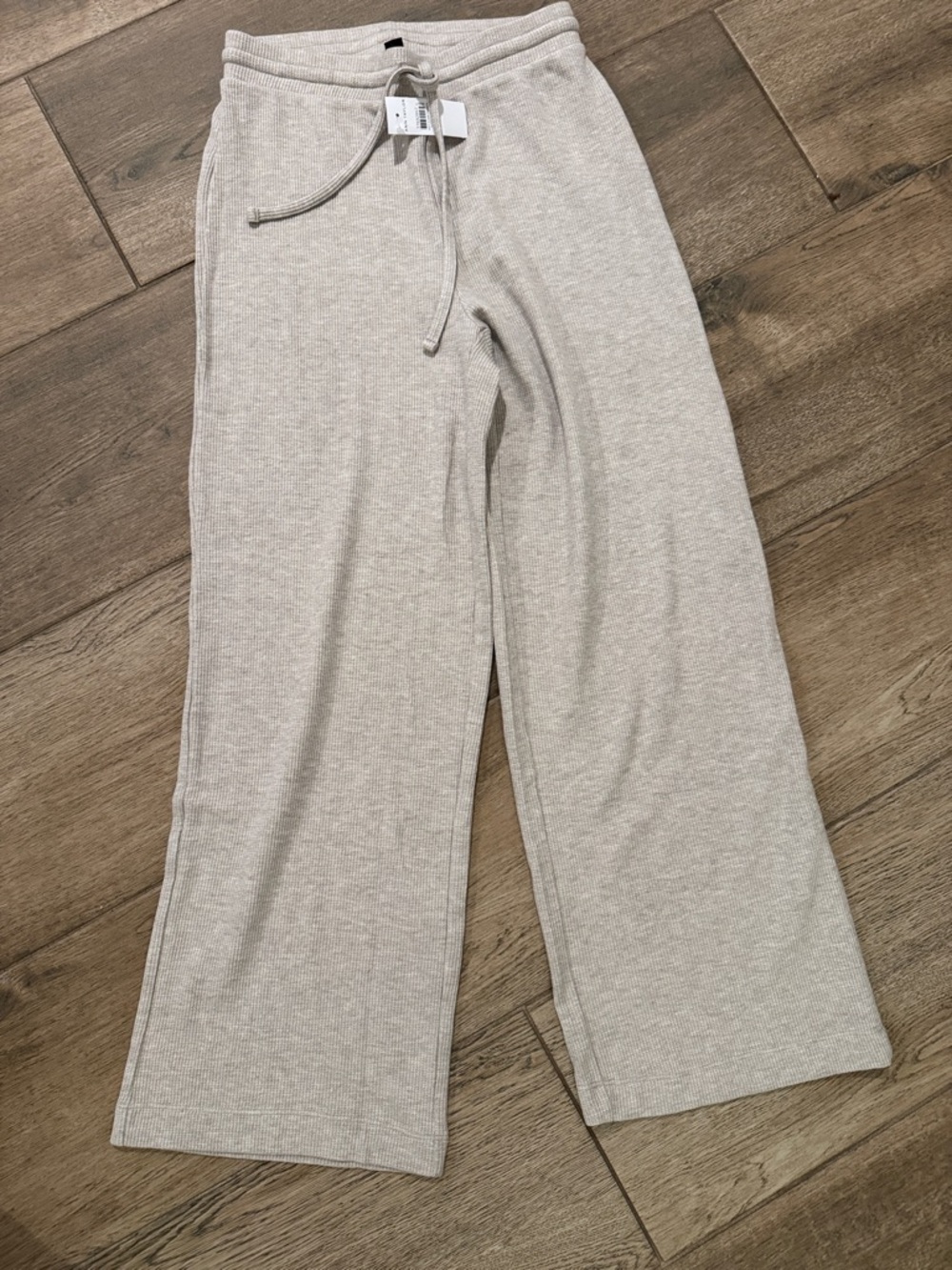 Ann Taylor Light Beige Ribbed Knit Drawstring Lounge Pants